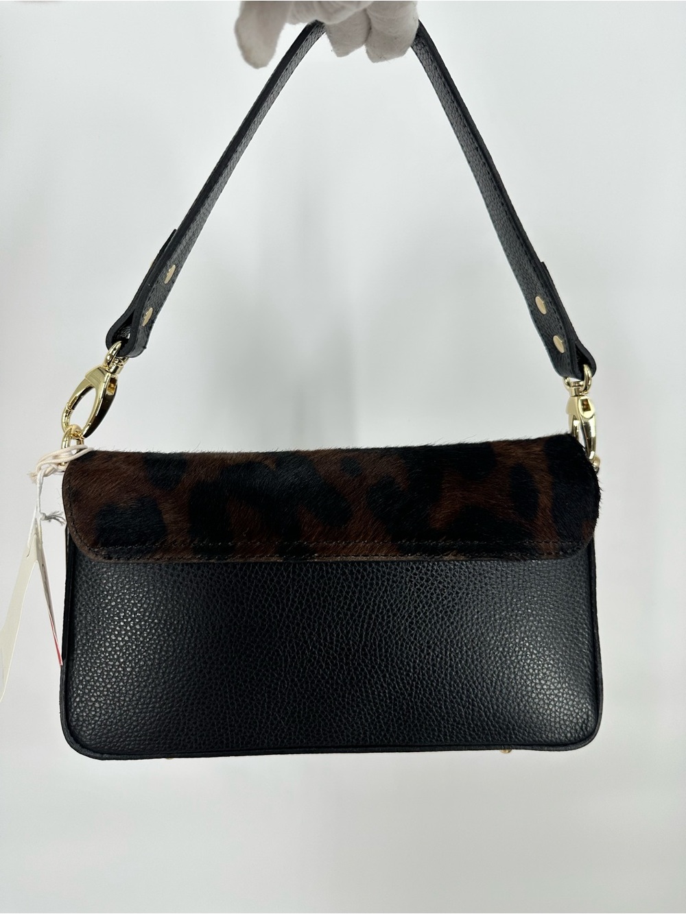 DIVINA FIRENZE Italian Leather Leopard Print Baguette Shoulder Bag Calf Hair NWT - Picture 3 of 15